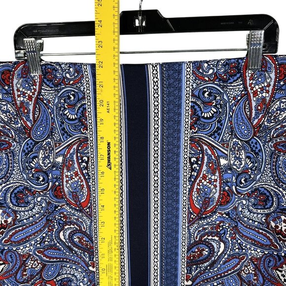 Talbots Womens 8 Paisley Color Block Blue Red Pencil Skirt Stretchy Career Artsy - Picture 10 of 13